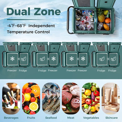 Spaco Dual Zone 12V Car Refrigerator for Vehicles Camping Travel Truck RV Boat Outdoor and Home Use-Green, Quart Portable Freezer Electric Cooler Car Refrigerator