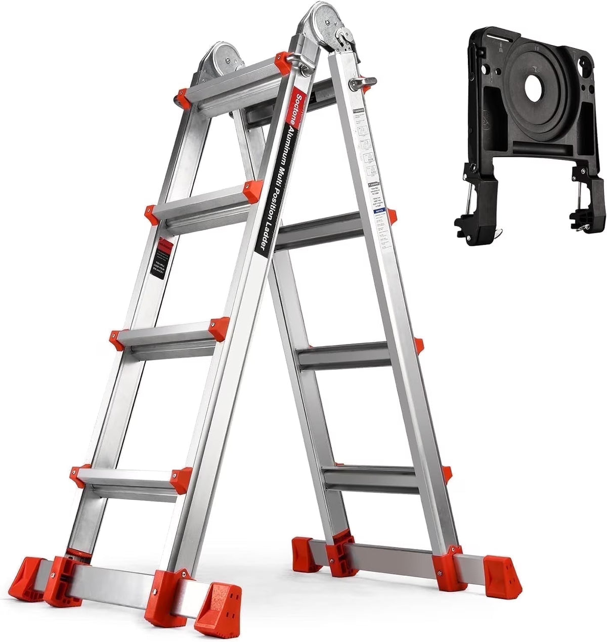 HBTower Ladder, A Frame 4 Step Extension Ladder, 14 Ft Multi Position Ladder with Removable Tool Tray and Stabilizer Bar, 330 lbs Capacity Telescoping Ladder for Household and Outdoor Work