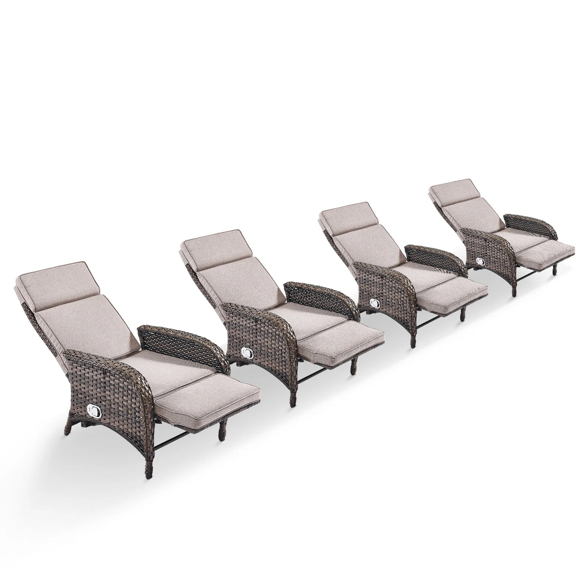 OPOHORO Outdoor Recliner Chair, Adjustable Reclining Patio Chair with Cushion, Wicker Outdoor Chaise Lounge with Adjustable Backrest and Footrest, Ideal for Pool Deck, Beige