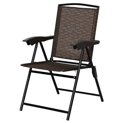 Topbuy Set of 4 Folding Sling Chairs Steel Armrest Patio Garden Pool Adjustable Back