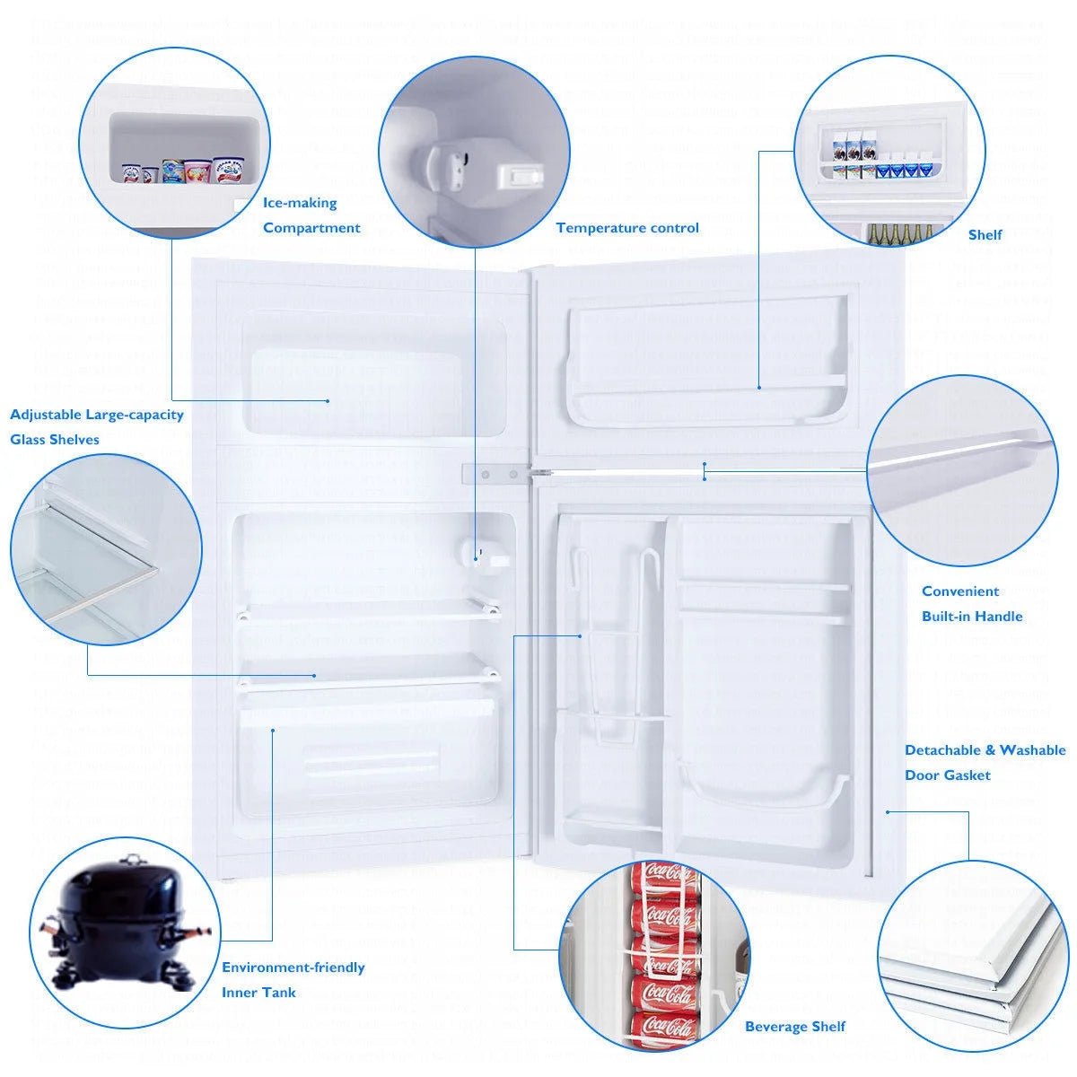 Costway Refrigerator Small Freezer Cooler Fridge Compact 3.2 cu ft. Unit, Grey