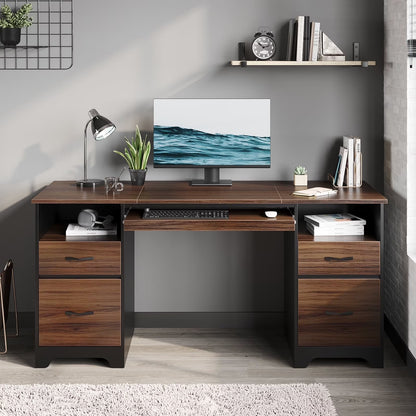 Bestier 59�� Computer Desk with 4 Drawers, Office Executive Desk with File Drawer, Keyboard Tray for Home Office, Gray