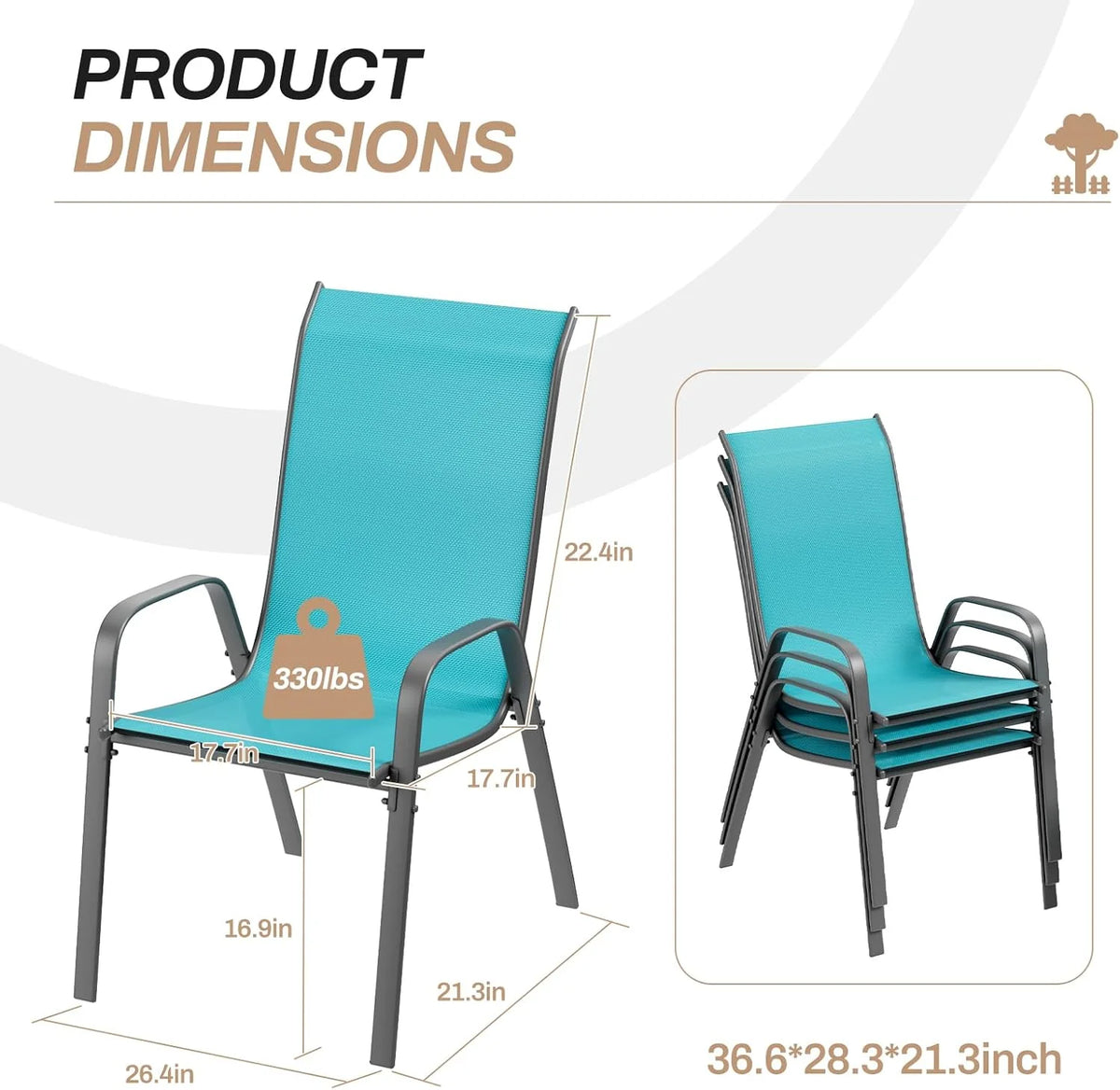 LAZY BUDDY Patio Chairs Set of 4, Stackable Outdoor Dining Chairs, Heavy Duty Breathable Chairs for Backyard, Garden, Lawn 330lbs