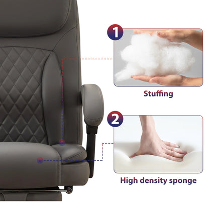 JONPONY Big and Tall Office Chair 500LBS Executive Office Chair Massage and Footrest Ergonomic Computer Desk Chair Reclining High Back Leather Office Chair Lumbar Back Support Swivel Rolling,Black