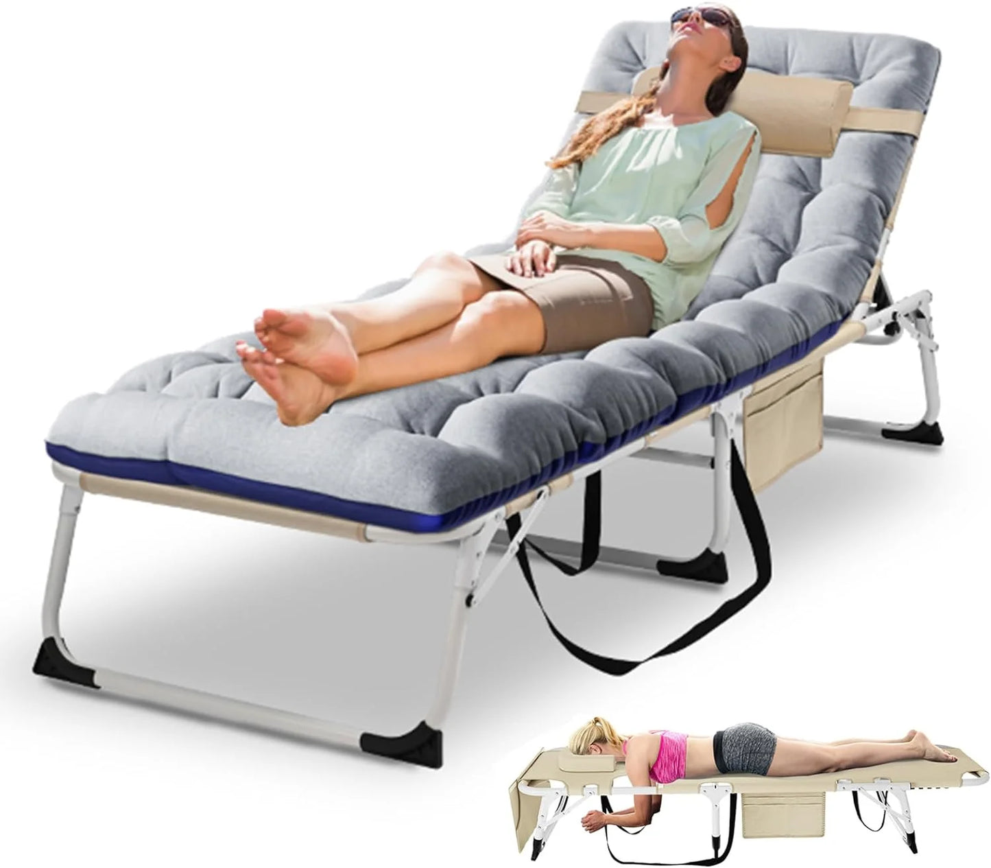 Slsy Folding Lounge Chair, 5-Position Adjustable Outdoor Reclining Chair, Folding Sleeping Bed Cot, Folding Chaise Lounge Chair for Pool Beach Patio Sunbathing