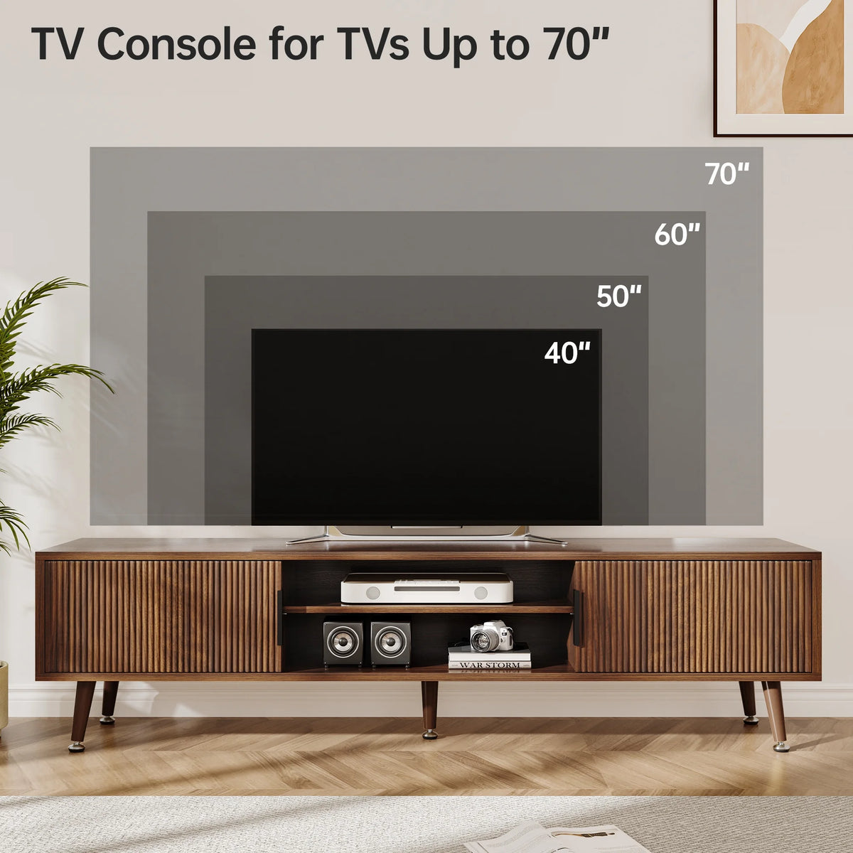 Selooye Mid Century TV Stand, Modern TV Console for TVs up to 70 Inches, Entertainment Center with Storage, TV and Media Consol, 62 Inch (Natural)