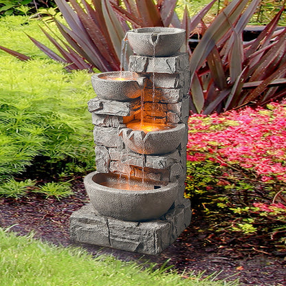 Teamson Home 33.25" Floor Water Fountain with LED Lights, Gray