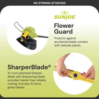 Sun Joe 10�� Stringless Lawn Trimmer, Battery Charger, SharperBlade, Green, 24V-SB10-LTE