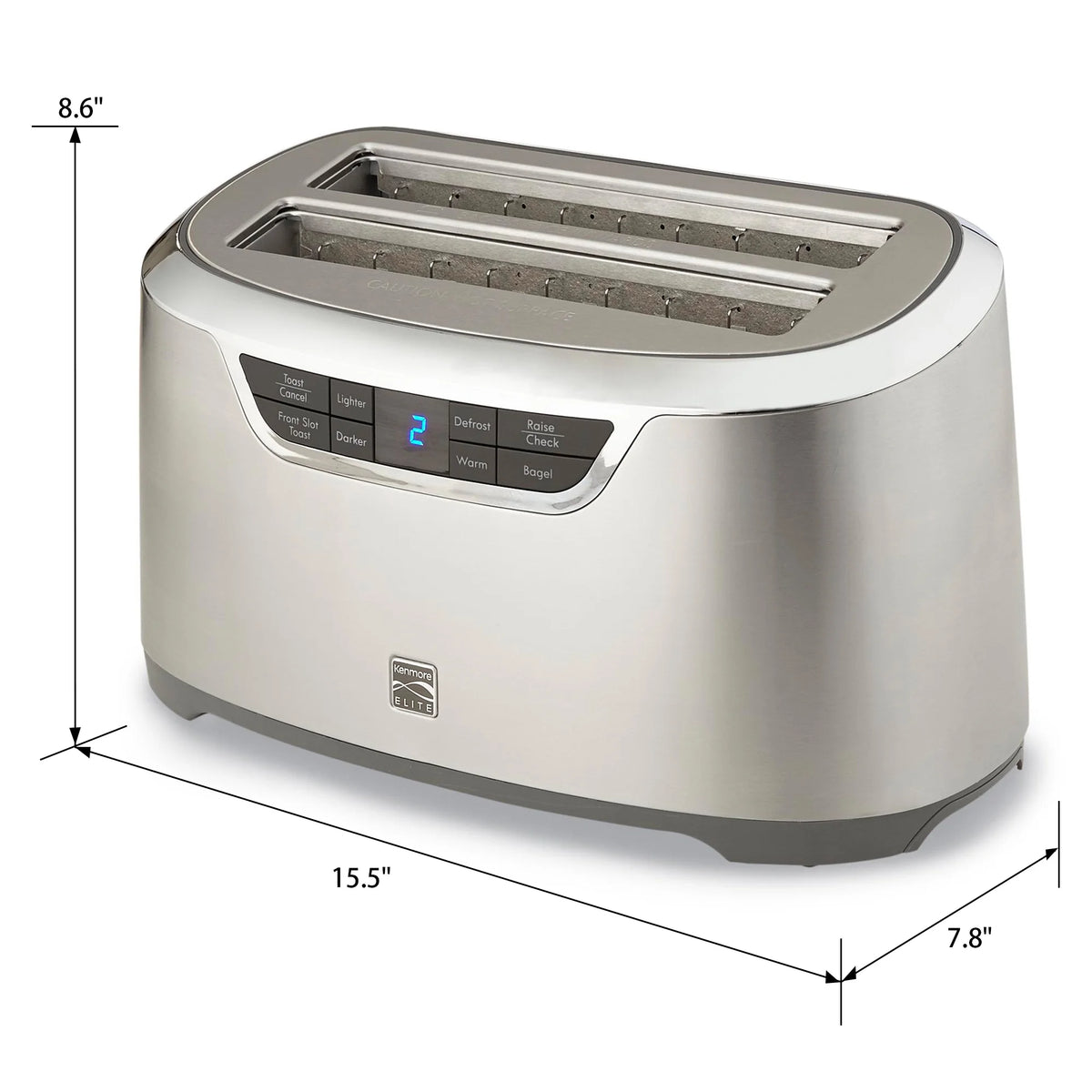 Kenmore Elite 4-Slice Toaster with Auto Lift, Long Slot, Stainless Steel, Digital Controls, Extra Wide Slots