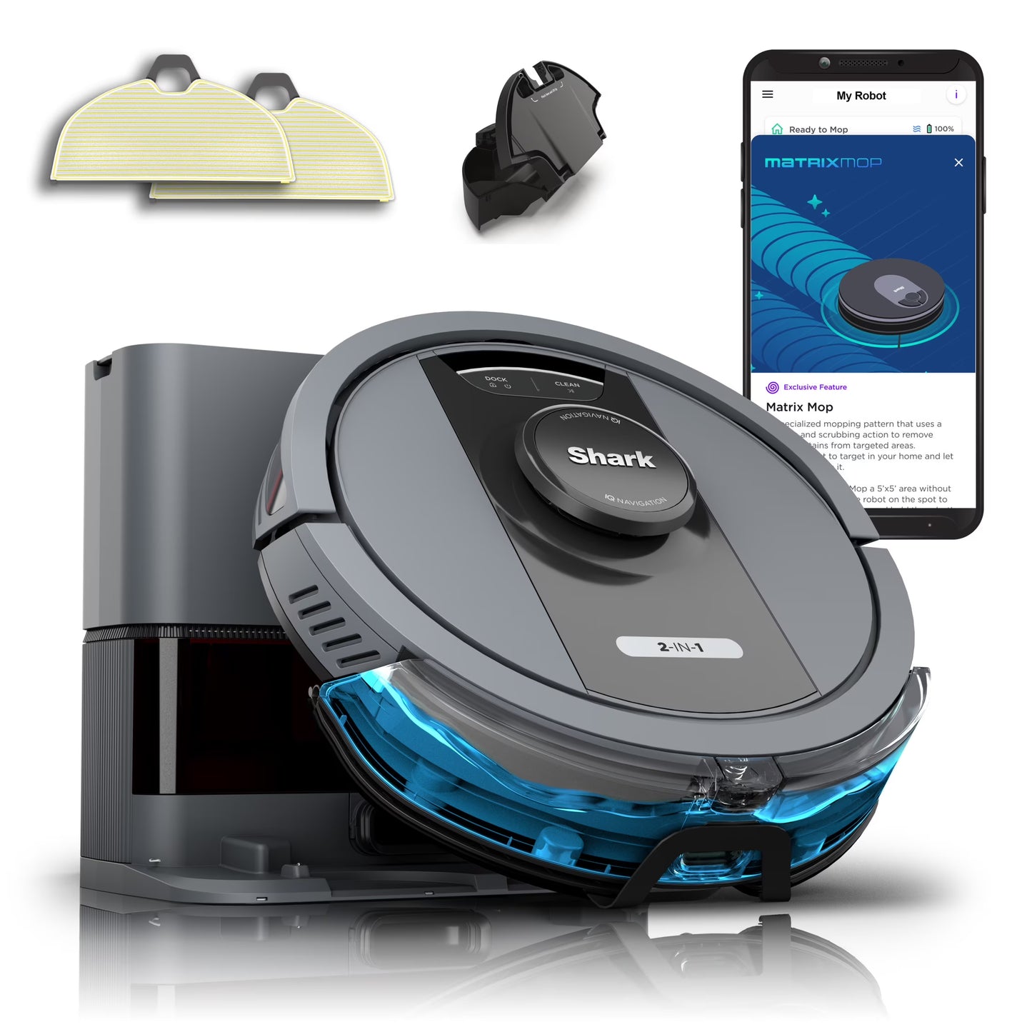 Shark Matrix Robot Vacuum & Mop, Auto Empty, Carpets and Hard Floors, 30-Day Capacity Base, Precision Home Mapping, Pet-Friendly, Wi-Fi, RV2400WS