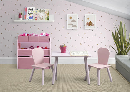 Delta Children 4-Piece Toddler Playroom Set �C Includes Play Table, 2 Chairs and 6 Bin Toy Organizer with Reusable Vinyl Cling Stickers, Light Pink/Dark Pink