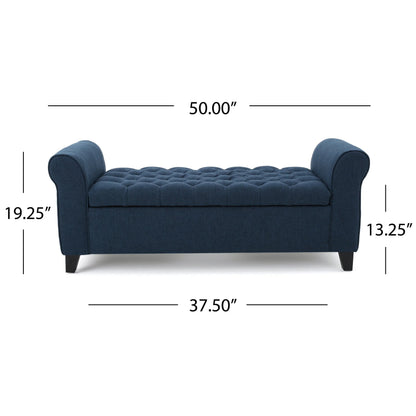 Noble House Amanda Dark Blue Fabric Armed Storage Bench