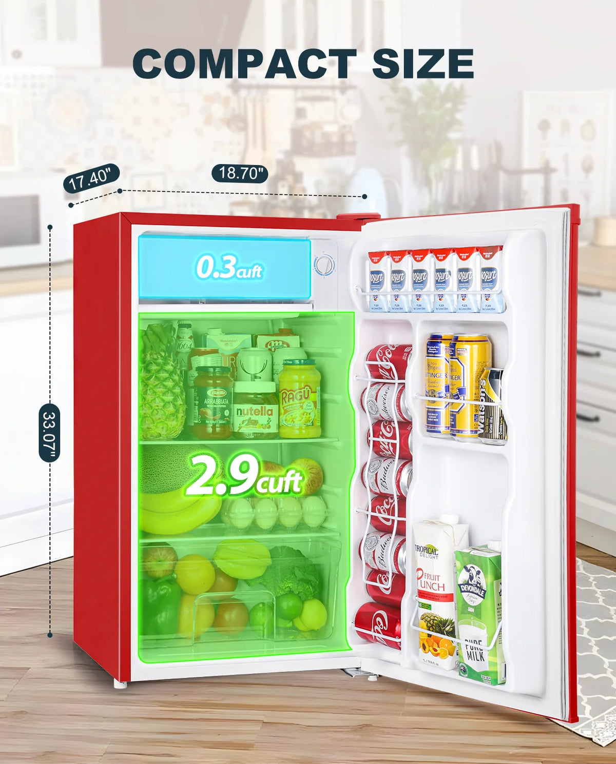 Upstreman 3.2 Cu.Ft. Mini Fridge with Freezer Single Door Small Refrigerator Adjustable Thermostat Compact Fridge with Reversible Door, Low Noise, BR321 Black