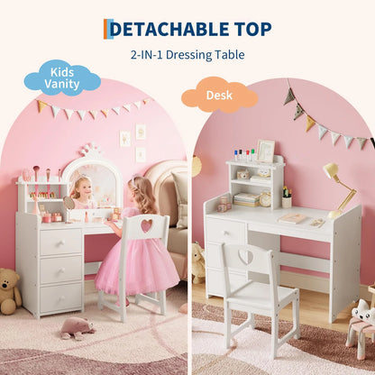 Yeshouse Princess Girls Makeup Vanity Table Set with Storage & Lights