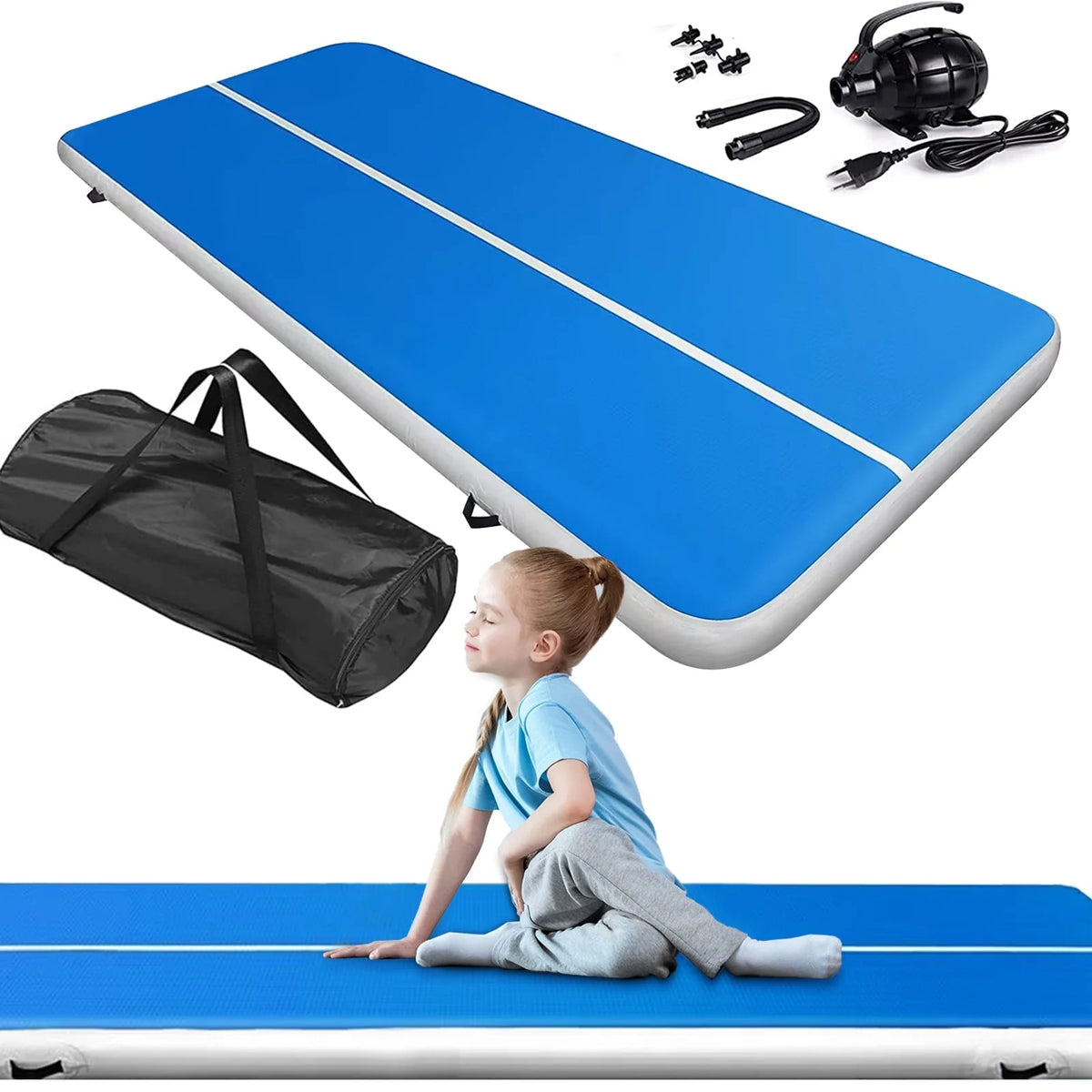 20 X 6.6 FT Inflatable Air Mat Tumble Track Tumbling Mat, 8 Inches Thickness Training Mat With Carry Bag Electric Pump for Home/Gym/Yoga/Training/Cheerleading