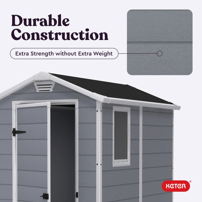 Keter 213413 Manor DD 6 X 8 Foot All Weather Outdoor Storage Shed, Grey
