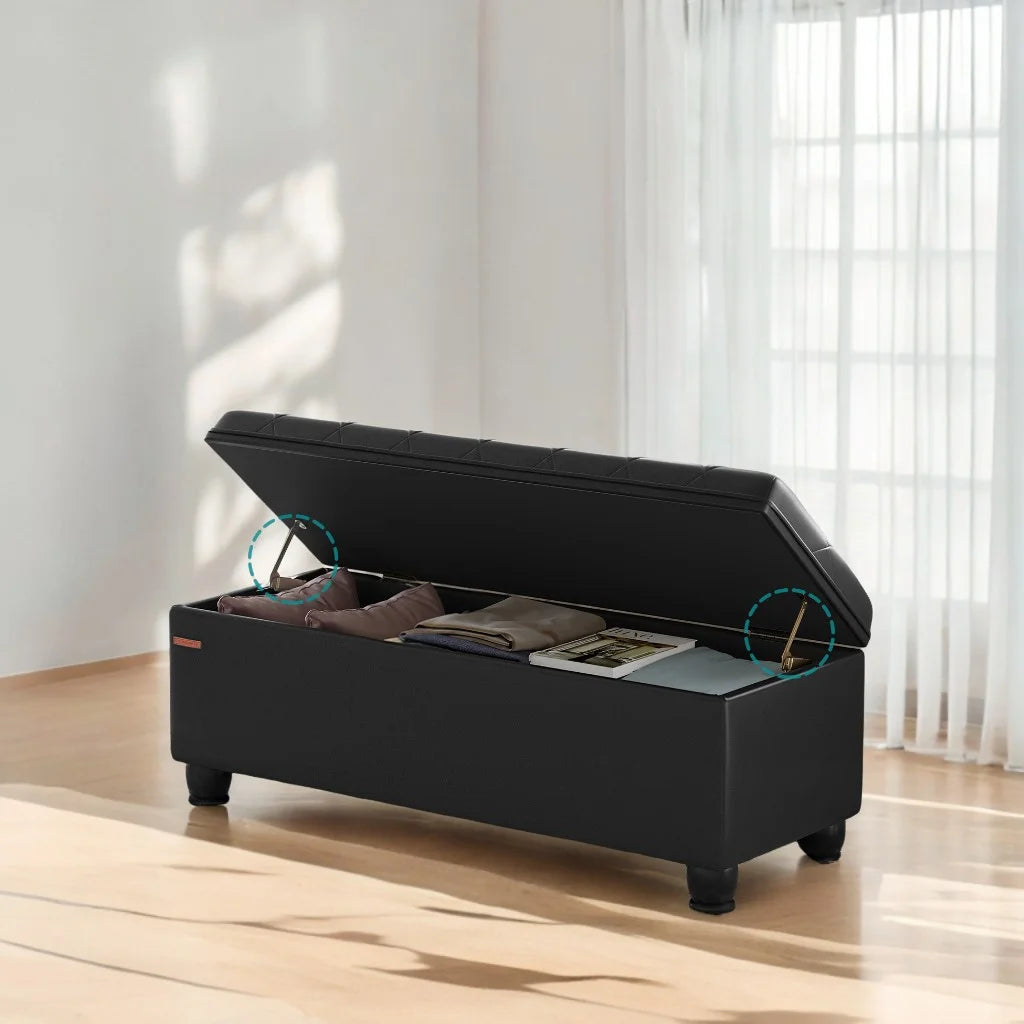 SONGMICS 46.5" Storage Ottoman Bench Storage Bench Bedroom Bench 330lb Load Capacity Solid Wood Legs Light Gray