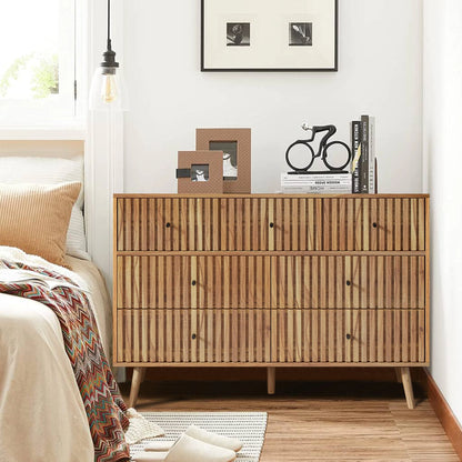 Oubayajia 7 Drawer Double Dresser, Fluted Chest of Drawers, Wood Storage Cabinet for Bedroom, Living Room, Hallway, Walnut