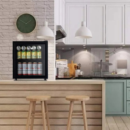 WANAI Compact Beverage Refrigerator, 100 Can Capacity, Glass Door, Black Stainless Steel