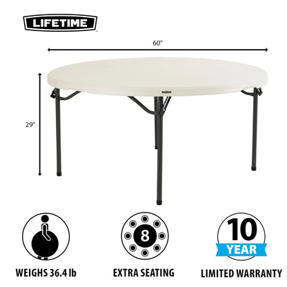 Lifetime 60 inch Round Folding Table, Indoor/Outdoor Commercial Grade, Almond (280435)