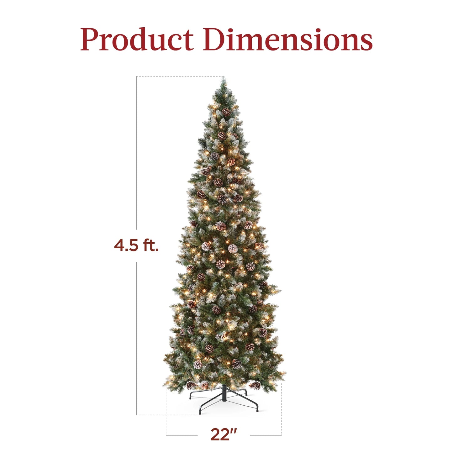 Best Choice Products 6ft Pre-Lit Partially Flocked Pencil Christmas Tree w/ 250 Lights, Pine Cones, Foldable Stand