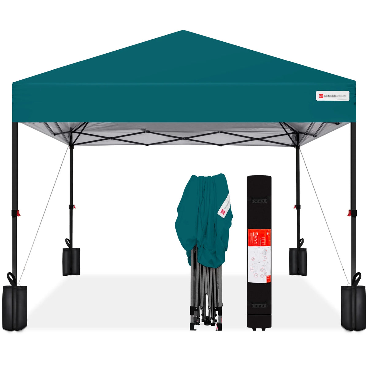 Best Choice Products 12x12ft Easy Setup Pop Up Canopy w/ 1-Button Setup, Wheeled Case, 4 Weight Bags - Navy Blue