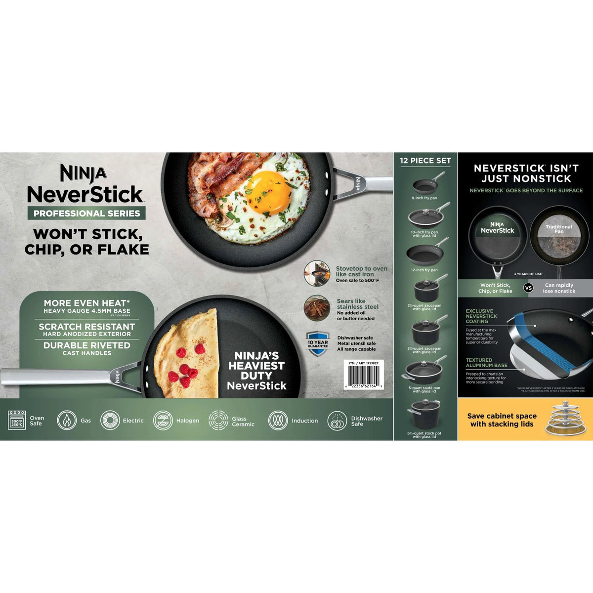 Ninja NeverStick Premium Hard-Anodized 10-Piece Cookware Set, C39010