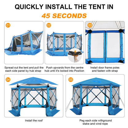 HOTEEL 12x12 Portable Pop-Up Outdoor Camping Gazebo, Screen Tent with Mosquito Nettings, Waterproof, UV, Bite Proof, Removable top Glamping Canopy with Carry Bag, Gray