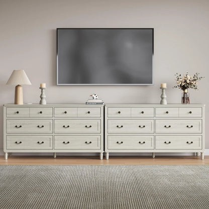 May Color Large White 3 Drawer Dresser Set of 2 with Fluted Panel, Modern Chest of Drawers with Silent Slide Drawers, Wood Accent Nightstand with Storage for Bedroom Living Room, Hallway