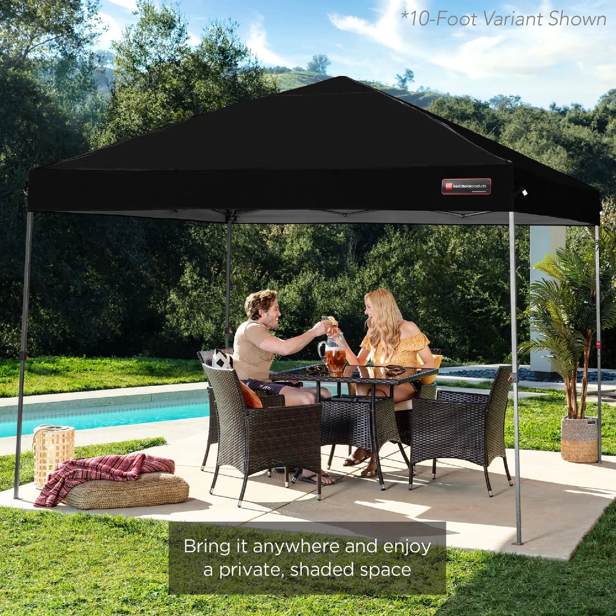 Best Choice Products 12x12ft Easy Setup Pop Up Canopy w/ 1-Button Setup, Wheeled Case, 4 Weight Bags - Navy Blue