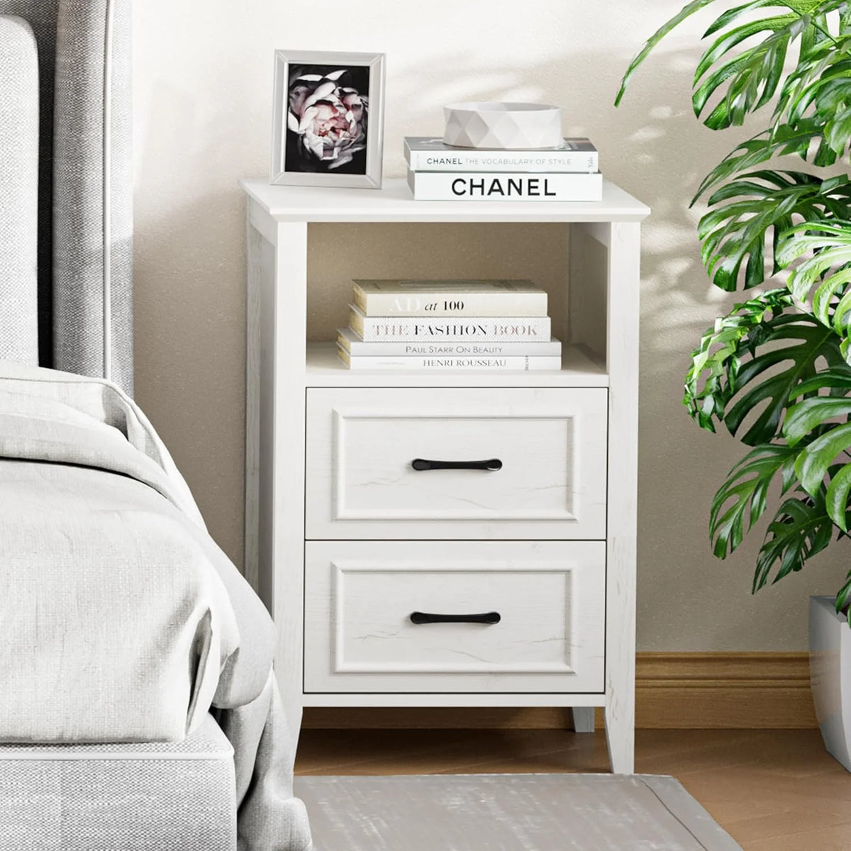 ANHDAH Nightstand Set of 2, Modern End Table with 2 Drawers and Open Shelf, 23.6 Inch High Bedside Table with Storage