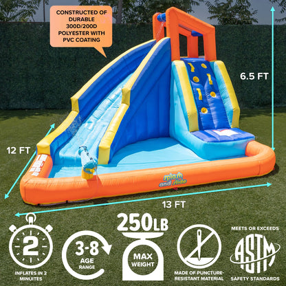 Sportspower�?Big Wave II Inflatable Water Slide with Climbing Wall & Splash Pool, Ages 3-8, Heavy Duty, ASTM Certified, Lifetime Warranty on Included Blower