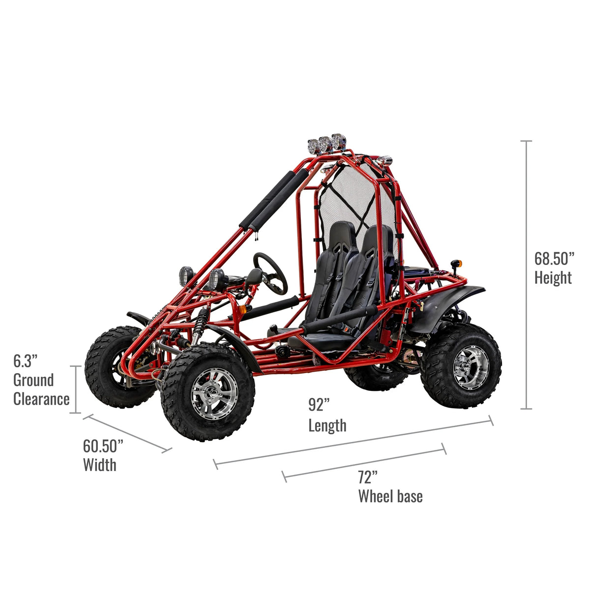 Massimo GKA 200 169cc EFI Adult Go Kart with 10HP Engine, 2WD Off-Road Go Cart, Dual Seats, Red