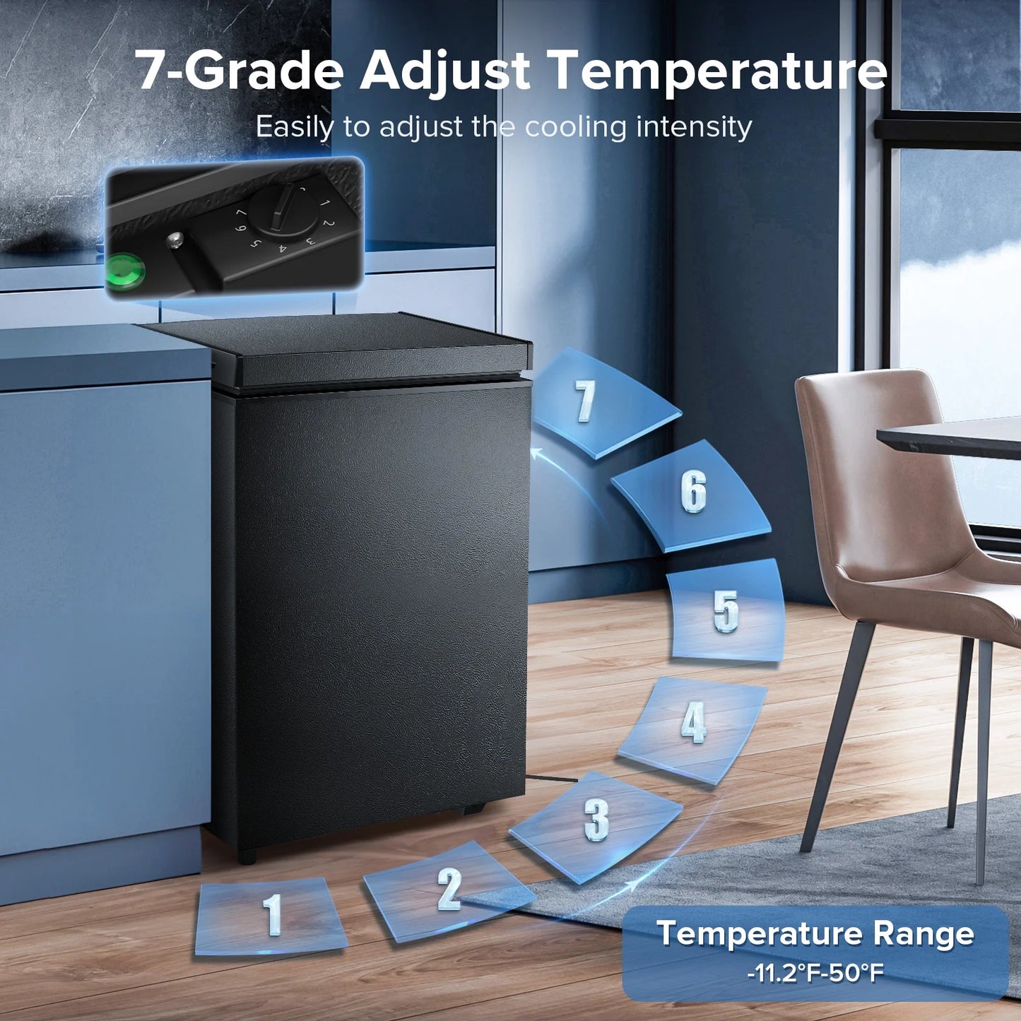 Auseo Mini Freezer Chest 3.5 cu ft,  Black Deep Freezer & Side Handle, Compact Freezer with 7 Gear Adjustable Temperature, Removable Storage Basket*2, Energy Saving
