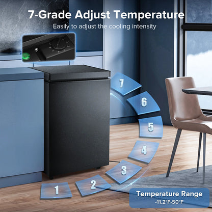 Auseo Mini Freezer Chest 3.5 cu ft,  Black Deep Freezer & Side Handle, Compact Freezer with 7 Gear Adjustable Temperature, Removable Storage Basket*2, Energy Saving