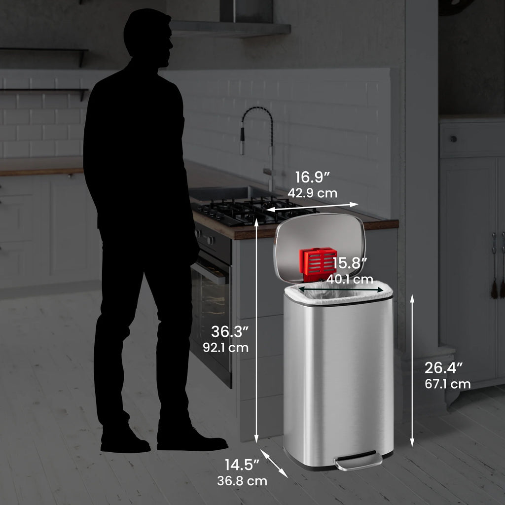 iTouchless SoftStep Stainless Steel Indoor Step Trash Can with Lid 13.2 Gallon Silver (PC13RSS)
