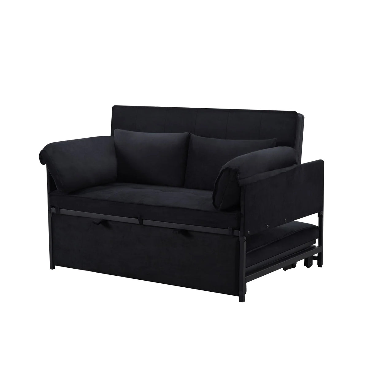 Gewnee 46" Velvet Sleeper Sofa Reclining Convertible Futon Couch Bed for Living Room, Guest & Small Spaces(Black)