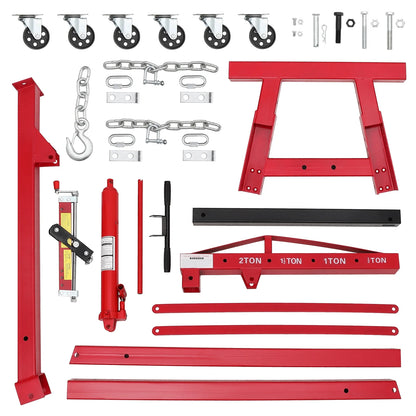 GARVEE 2 Ton Folding Hydraulic Engine Hoist with Lever,Folding Engine Shop Crane Hoist Lift,Heavy Cherry Picker with 6 Wheels for Garage,Workshop,Yellow