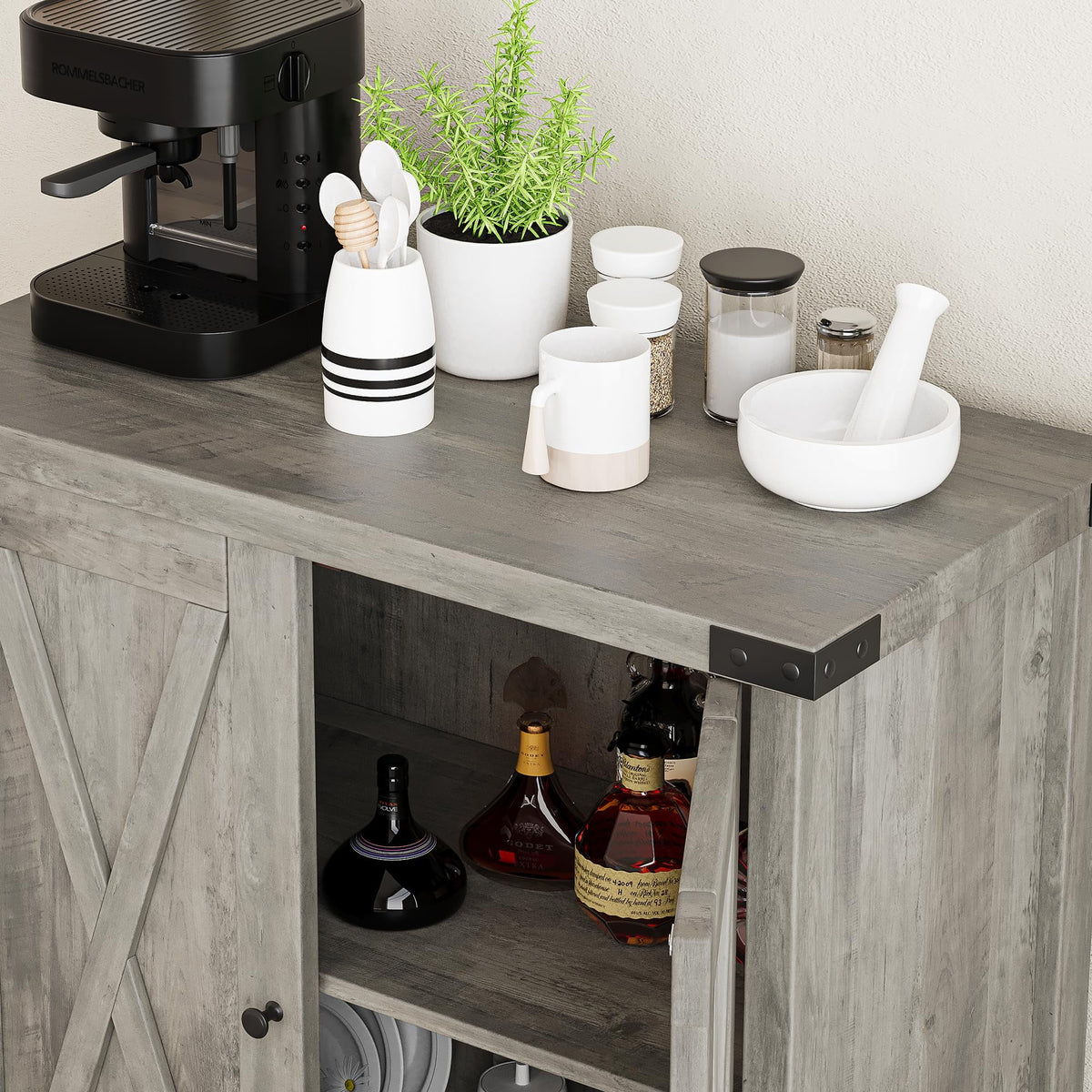 Coffee Bar Cabinet with Storage/Adjustable Shelf 30" Small Kitchen Bar Table Corner Bar Cabinet for Tea Buffet Sideboard Cabinet for Dining Room, Farmhouse Coffee Station for Wine