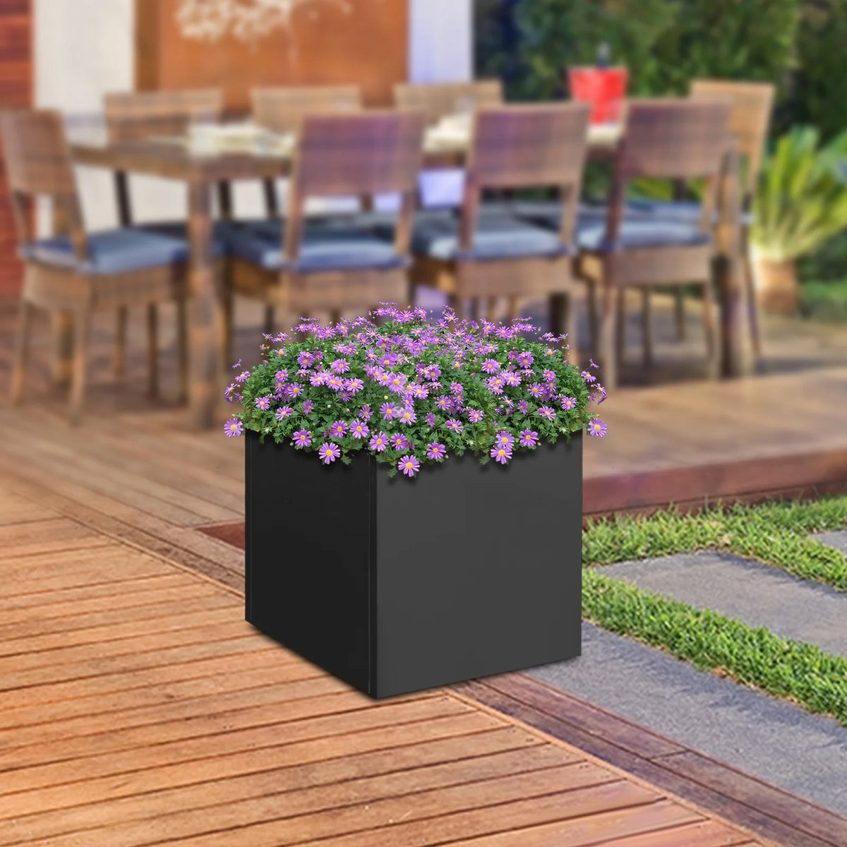 Indoor Outdoor Planter, Square Outdoor Planter For Both Indoor And Outdoor Use, For Gardens, Entrances, Patios Black Steel Square Cube Planter Box
