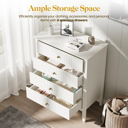 May Color Large White 3 Drawer Dresser Set of 2 with Fluted Panel, Modern Chest of Drawers with Silent Slide Drawers, Wood Accent Nightstand with Storage for Bedroom Living Room, Hallway