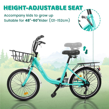 20 Inch Kids Bike for Boys Girls, 1 Speed Children Bicycle with Basket, Rear Seat, Chain Guard, Coaster Brake and V-Brake, Steel Frame Kids Bike for Ages 6-12 Years Old Birthday Gift, Purple