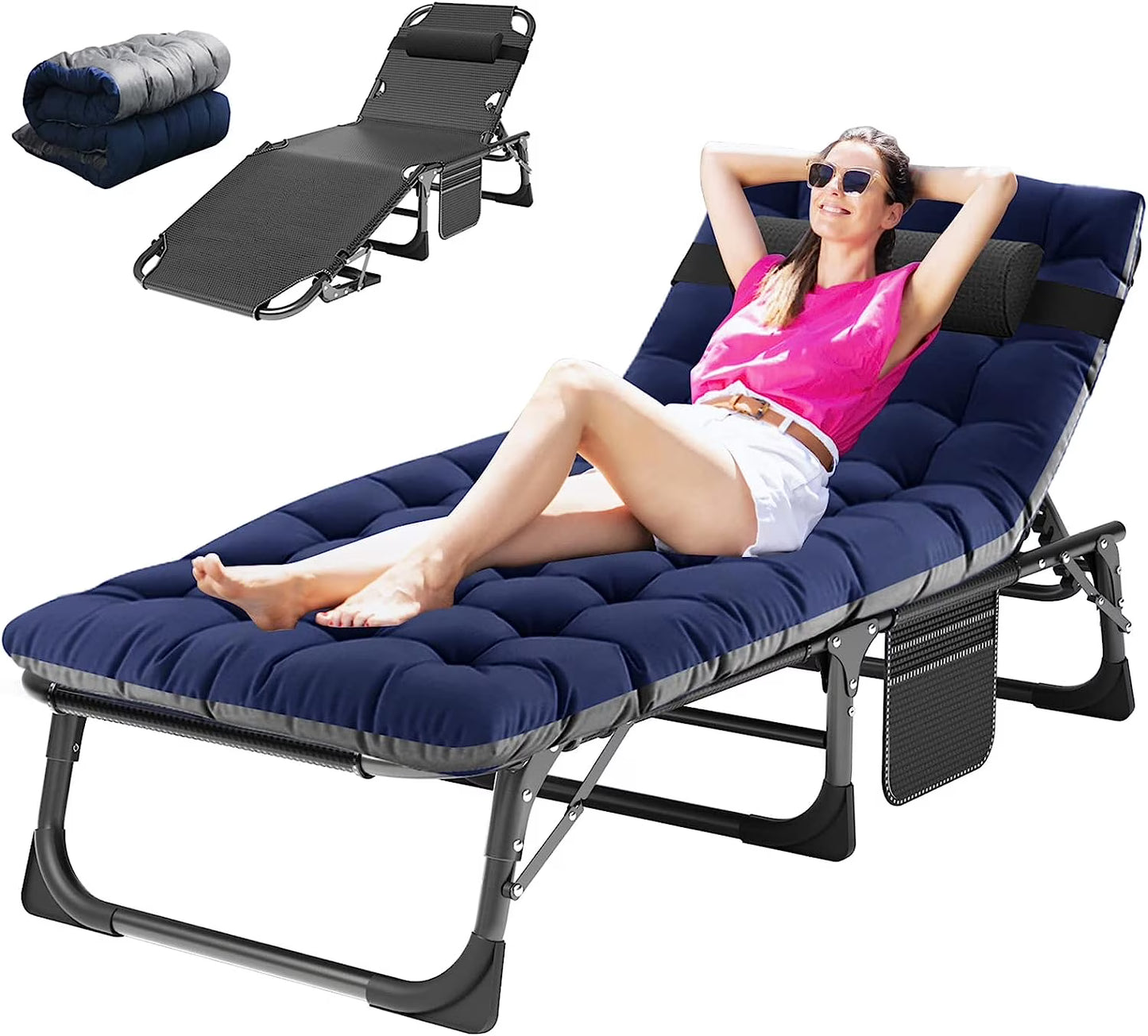 Slsy Folding Lounge Chair, 5-Position Adjustable Outdoor Reclining Chair, Folding Sleeping Bed Cot, Folding Chaise Lounge Chair for Pool Beach Patio Sunbathing