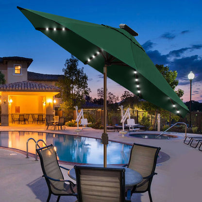 EliteShade Sunbrella Solar Umbrellas 9ft Market Umbrella with 80 LED Lights Patio Umbrellas Outdoor Table Umbrella with Ventilation and 5 Years Non-Fading Top,Ruby