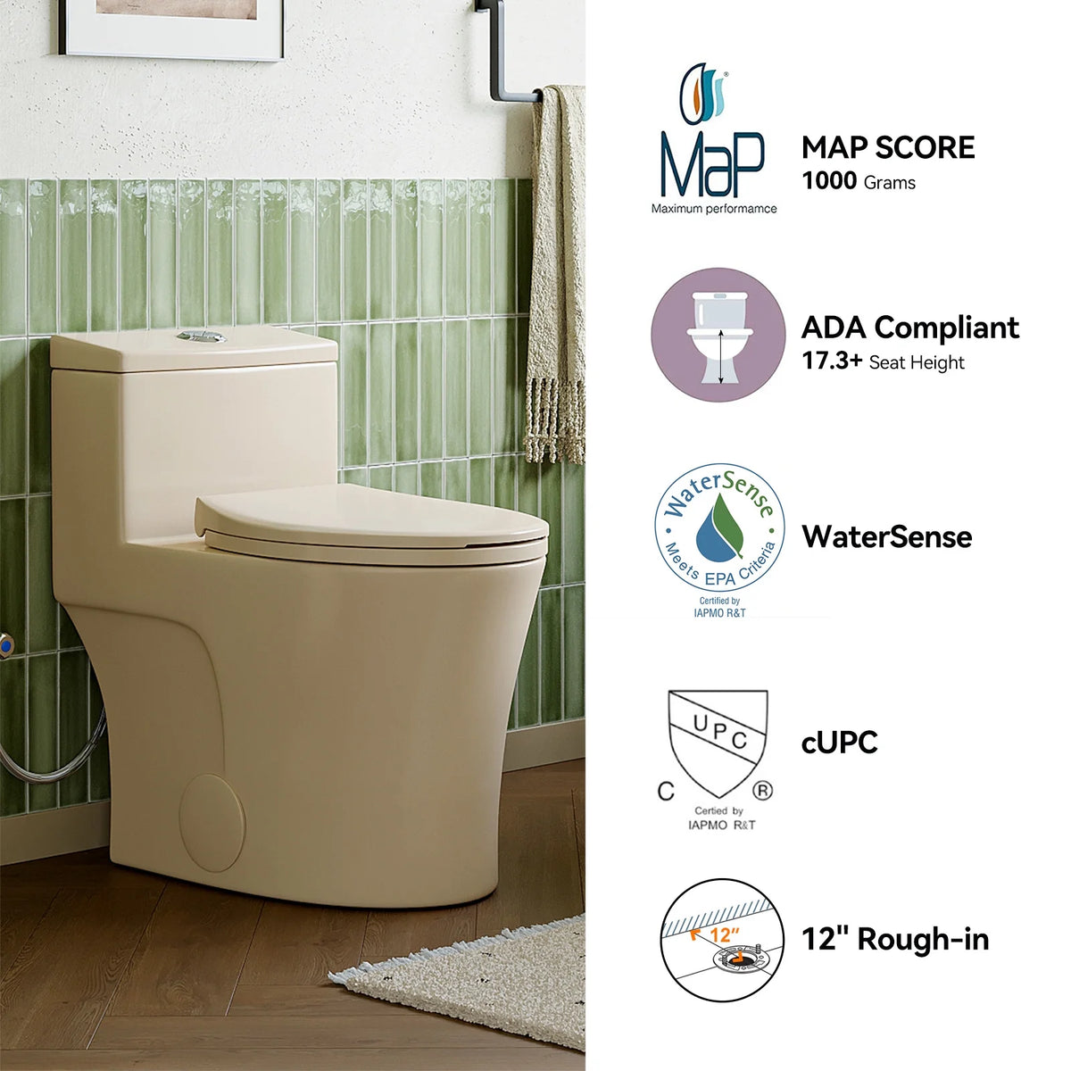 HOROW Compact One Piece Toilet with Comfort Seat ADA Height 17.3" Elongated Dual Flush 0.8/1.28 GPF