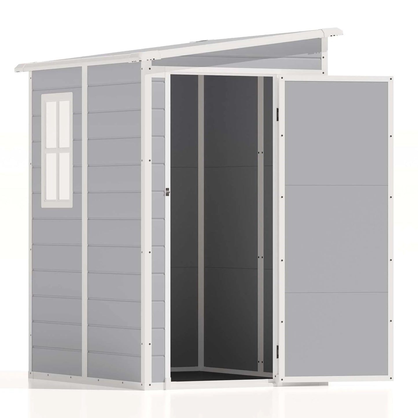 Patiowell 5x4 FT Outdoor Storage Shed, Resin Storage Shed with Floor & Window & Lockable Door for Patio Furniture, Garden Tools and Bicycle, White