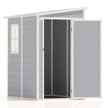 Patiowell 5x4 FT Outdoor Storage Shed, Resin Storage Shed with Floor & Window & Lockable Door for Patio Furniture, Garden Tools and Bicycle, White