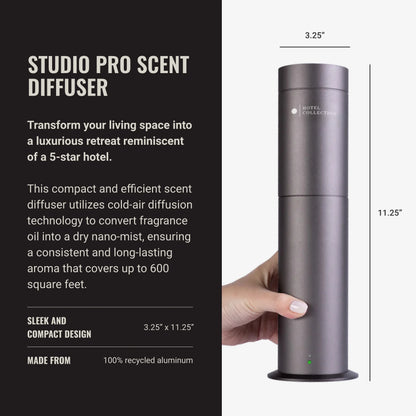 Hotel Collection | Studio Pro Essential Oil Diffuser | 600 sq ft Coverage | Cordless & Portable with Remote | Cold-Air Diffusion Technology Scent Diffuser | Home, Office & Business - Space Gray