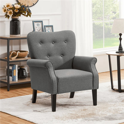Yaheetech Modern Upholstered Accent Chair with Wooden Leg for Living Room, Dark Gray