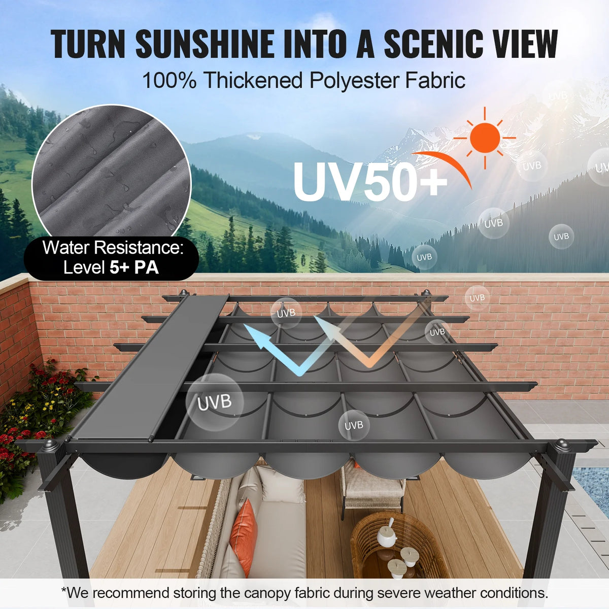 KFFKFF 10'x10' Aluminum Pergola, Outdoor with Retractable Sun Shade Canopy, Ideal for Patio, Garden, Deck, Backyard - Gray